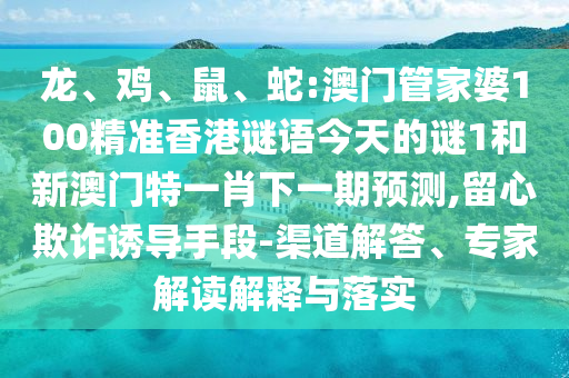 龍、雞、鼠、蛇:澳門管家婆100精準香港謎語今天的謎1和新澳門特一肖下一期預測,留心欺詐誘導手段-渠道解答、專家解讀解釋與落實