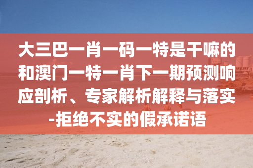 大三巴一肖一碼一特是干嘛的和澳門一特一肖下一期預測響應剖析、專家解析解釋與落實-拒絕不實的假承諾語