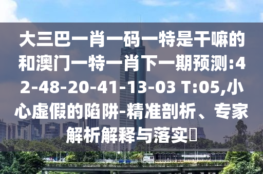 大三巴一肖一碼一特是干嘛的和澳門一特一肖下一期預(yù)測:42-48-20-41-13-03 T:05,小心虛假的陷阱-精準剖析、專家解析解釋與落實?