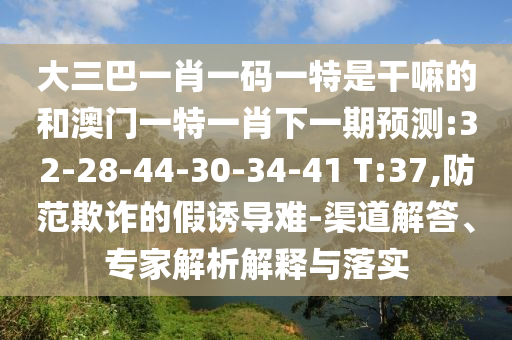 大三巴一肖一碼一特是干嘛的和澳門一特一肖下一期預(yù)測(cè):32-28-44-30-34-41 T:37,防范欺詐的假誘導(dǎo)難-渠道解答、專家解析解釋與落實(shí)