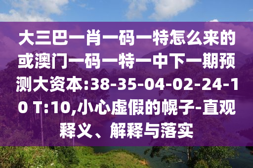 大三巴一肖一碼一特怎么來(lái)的或澳門一碼一特一中下一期預(yù)測(cè)大資本:38-35-04-02-24-10 T:10,小心虛假的幌子-直觀釋義、解釋與落實(shí)
